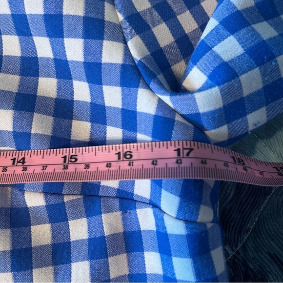 Diane Von Furstenberg Blue White Gingham Check Long Sleeve Top Size 8 EUC - Picture 8 of 11